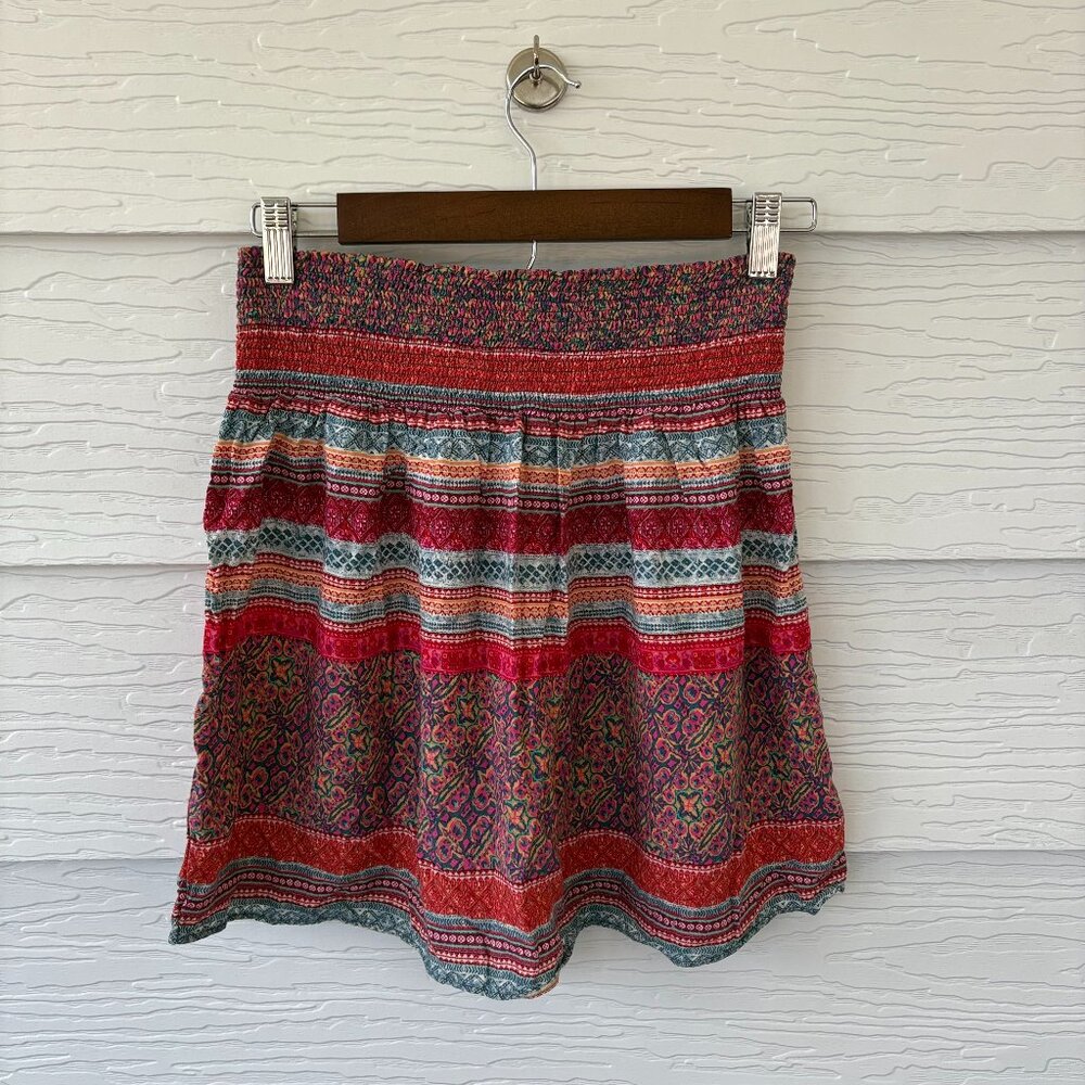 Mossimo Boho Colorful Multiprint Mini Skirt Smocked Runched Waist Women's M